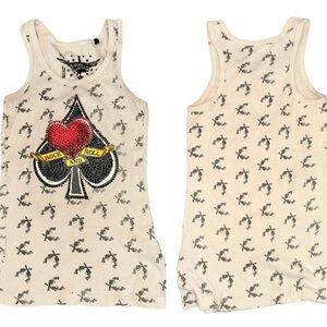 Panhandle Slim Rock & Roll Cowgirl Rhinestone Ace Spades Red Heart Ribbed Tank